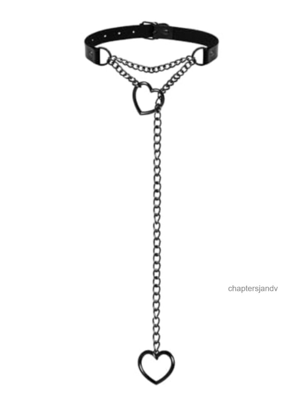 2PCS Leather Choker Necklace Set Heart Chain Collar Leash Gothic